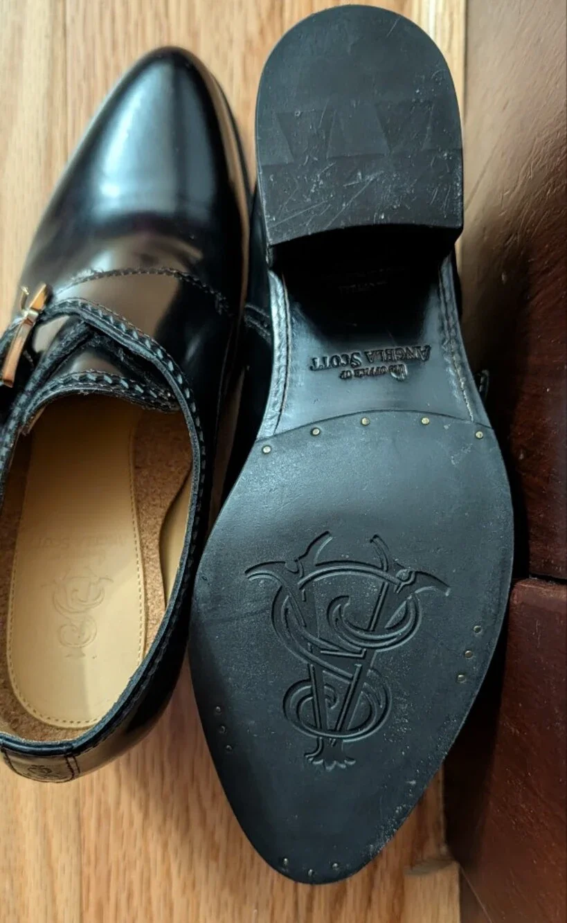 The Office Of Angela Scott Miss Brooke Black Leather Monk Strap Heel EU 35.5